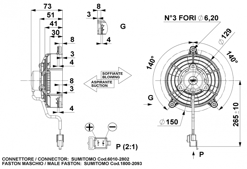 fan suitable for Comex 12V ziehend Flügel Ø 120 (F3312C00307SSUML270  2300005200 F33-12C003-07S SUM-L - KÜHLER-RATH